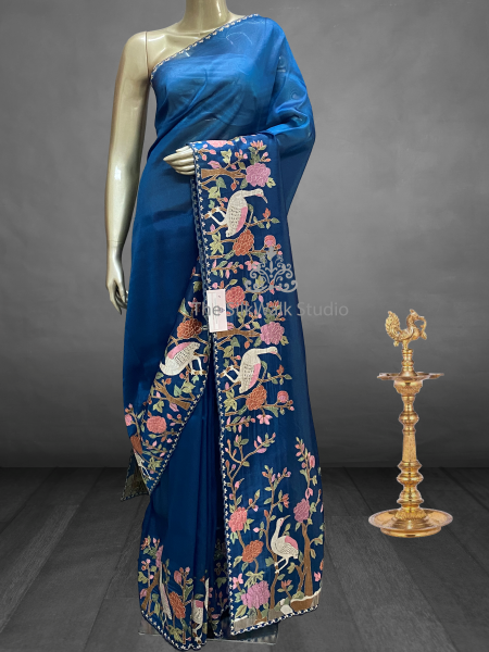 Zarah - Tissue Georgette Saree in Thread Embroidery SWS209