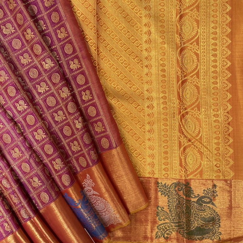 Scarlet Pink Kanchipuram with Passion flower