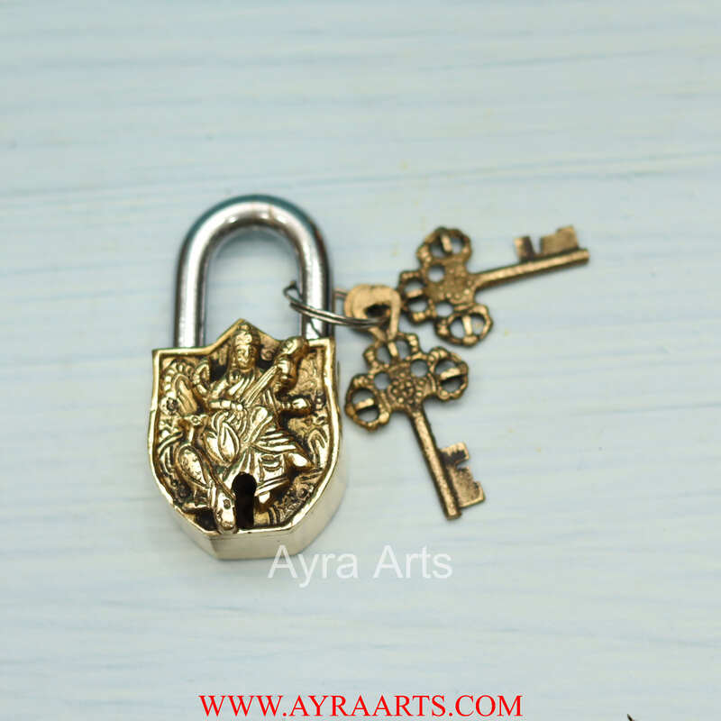 Brass Saraswathi Mata Door Lock - 3.5 inch Height