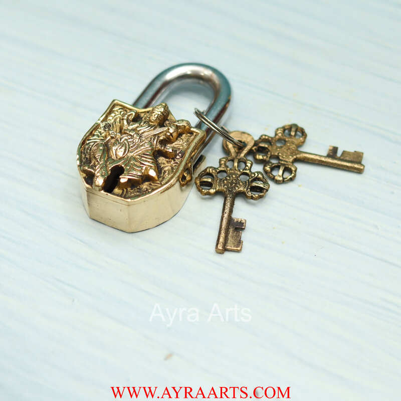 Brass Saraswathi Mata Door Lock - 3.5 inch Height