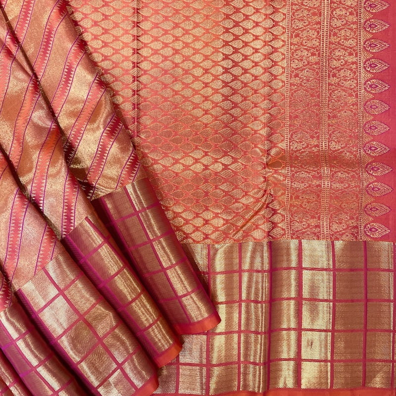 Goldfish Orange Kanchipuram with Kattam Border