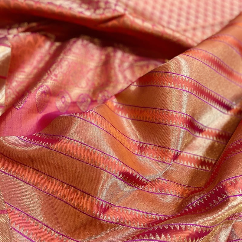 Goldfish Orange Kanchipuram with Kattam Border