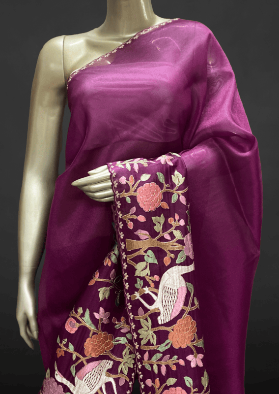 Zarah - Tissue Georgette Saree in Thread Embroidery SWS208