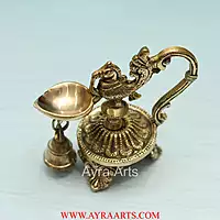 Brass Peacock Diya With Bell - 5 Inch Height
