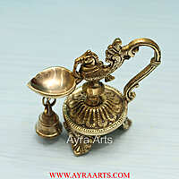 Brass Peacock Diya With Bell - 5 Inch Height