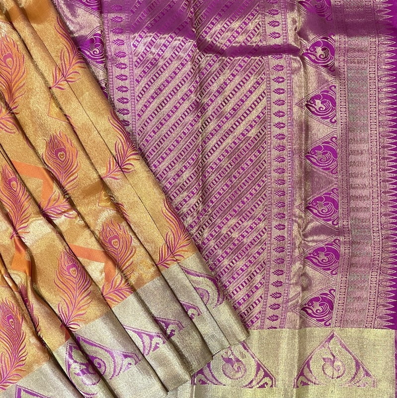 Goldfish Orange Kanchipuram with Rich Pink