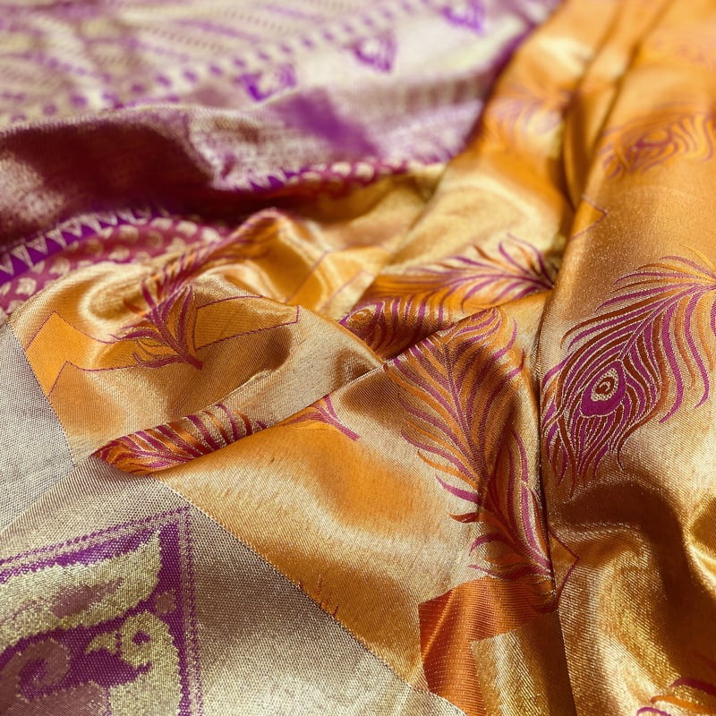 Goldfish Orange Kanchipuram with Rich Pink