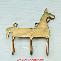 Dhokra Art Horse Design Khunti Brass Wall Keychain Or Clothes Hanger - 5.5 Inch Length