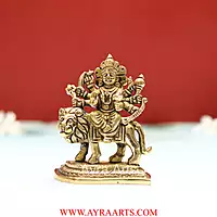 Handcrafted Goddess Durga idol in Pure Brass Devi Maa Sitting On The Lion - 4 Inch Height