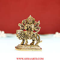 Handcrafted Goddess Durga idol in Pure Brass Devi Maa Sitting On The Lion - 4 Inch Height
