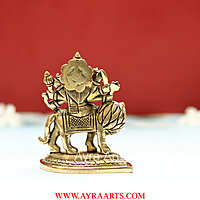 Handcrafted Goddess Durga idol in Pure Brass Devi Maa Sitting On The Lion - 4 Inch Height