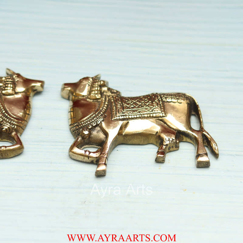 Handcrafted Pure Brass Pichwai Kamdhenu Cow Wall Hanging - 4 Inch Height