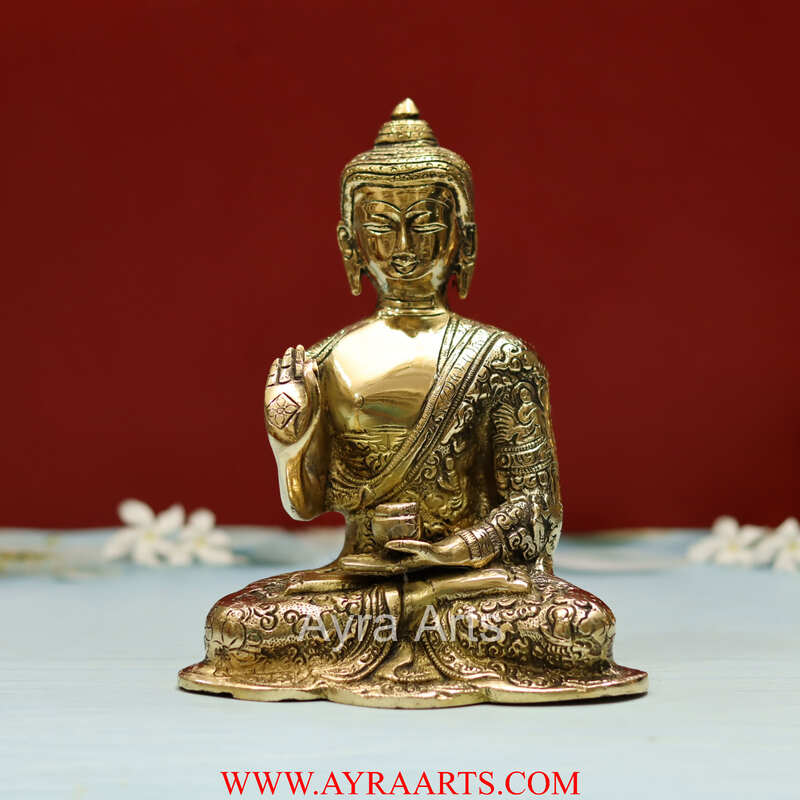 Brass Lord Buddha Statue Idol - 8 Inch Height