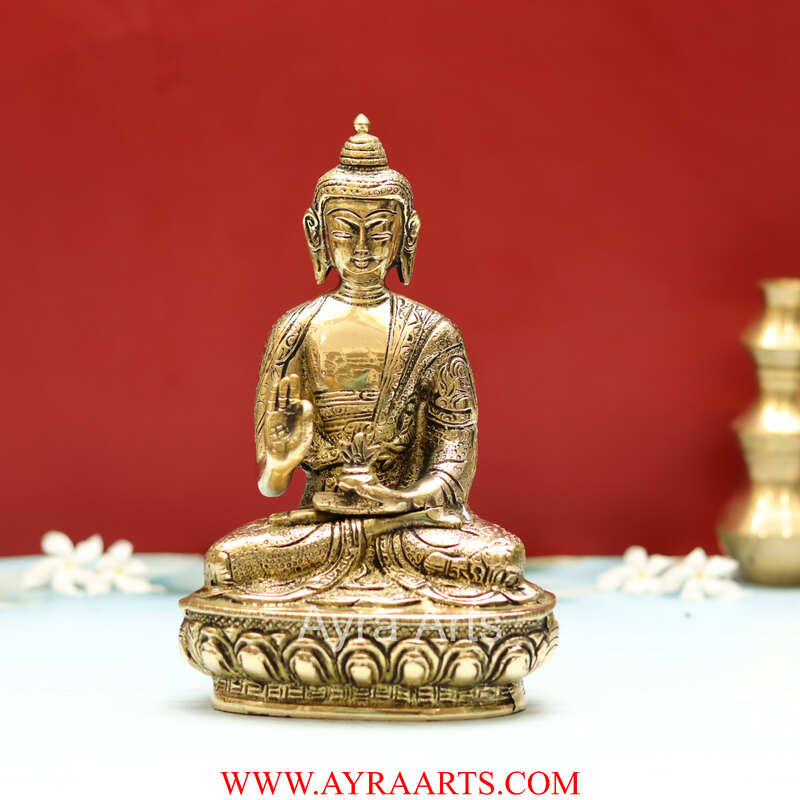 Unique Design Pure Brass Blessing Buddha Statue - 8 Inch Height