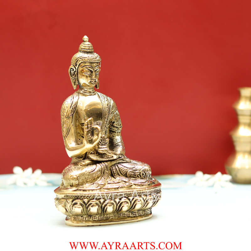 Unique Design Pure Brass Blessing Buddha Statue - 8 Inch Height