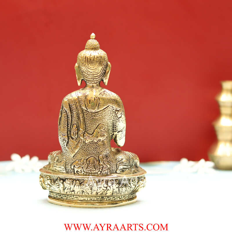 Unique Design Pure Brass Blessing Buddha Statue - 8 Inch Height