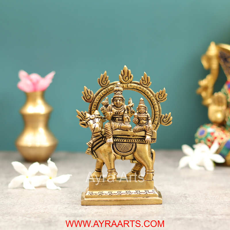 Brass Superfine Shiva Parvati Seating on Bull Nandi Pradosha Nayagar Idol - 5.5 Inch Height