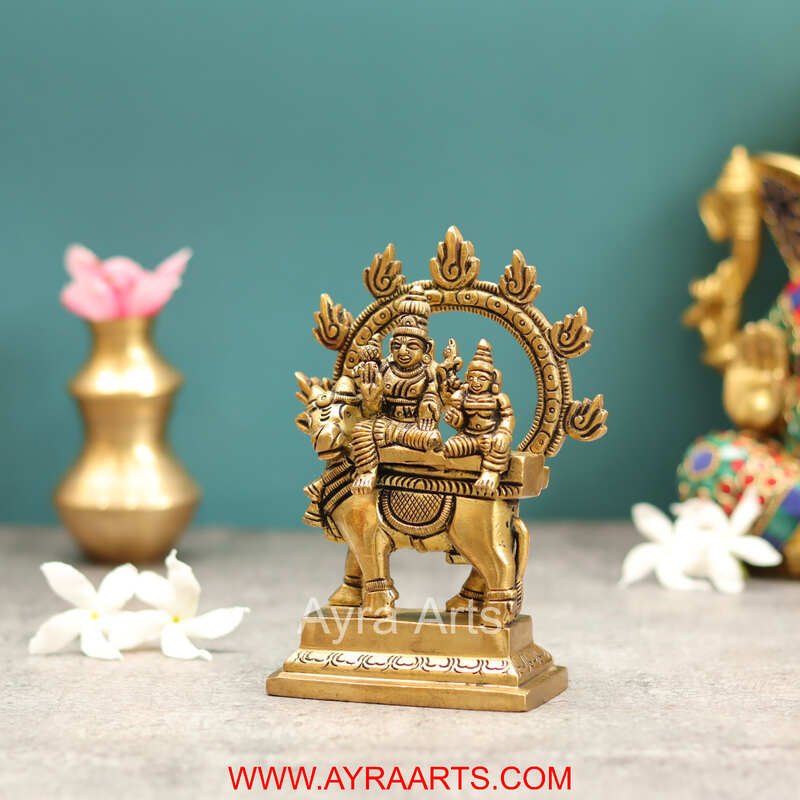 Brass Superfine Shiva Parvati Seating on Bull Nandi Pradosha Nayagar Idol - 5.5 Inch Height