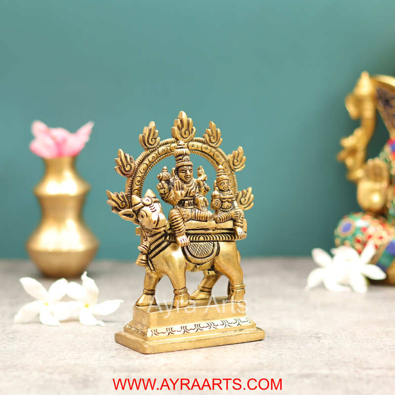 Brass Superfine Shiva Parvati Seating on Bull Nandi Pradosha Nayagar Idol - 5.5 Inch Height