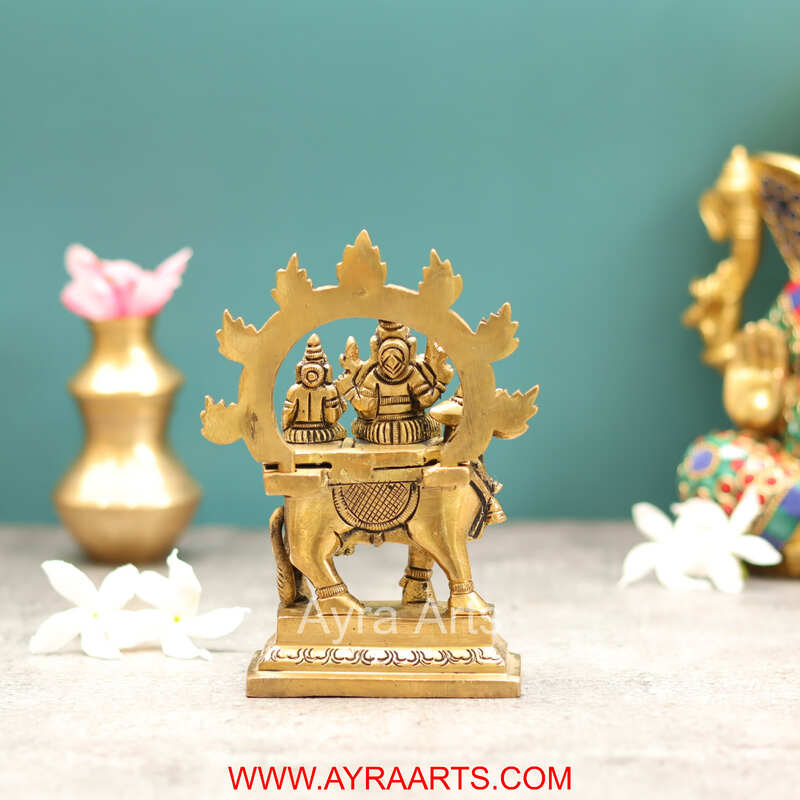 Brass Superfine Shiva Parvati Seating on Bull Nandi Pradosha Nayagar Idol - 5.5 Inch Height