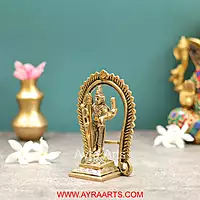 Brass Load Shanmukha Murugan Kumaraswamy Subramanya Swamy With Kirtimukha and Peacock - 5 Inch Height