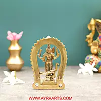 Brass Load Shanmukha Murugan Kumaraswamy Subramanya Swamy With Kirtimukha and Peacock - 5 Inch Height