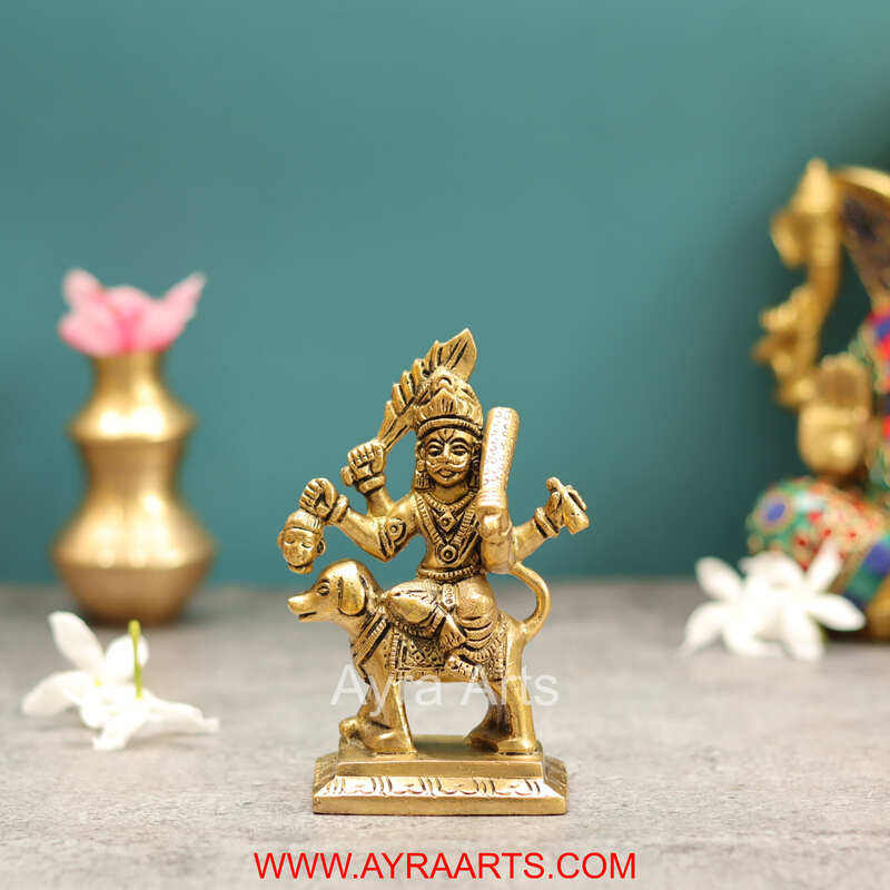 Brass Maha Kala Bhairava Idol with Dog Figurine Lord Shiva Avatar for Temple and Home - 5 Inch Height
