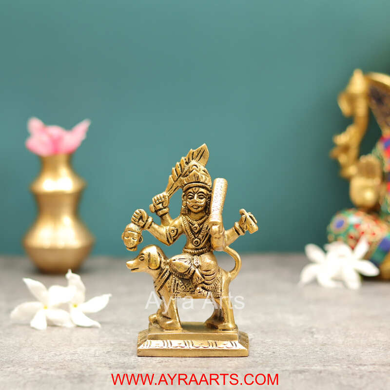 Brass Maha Kala Bhairava Idol with Dog Figurine Lord Shiva Avatar for Temple and Home - 5 Inch Height