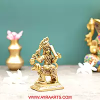 Brass Maha Kala Bhairava Idol with Dog Figurine Lord Shiva Avatar for Temple and Home - 5 Inch Height
