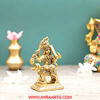 Brass Maha Kala Bhairava Idol with Dog Figurine Lord Shiva Avatar for Temple and Home - 5 Inch Height