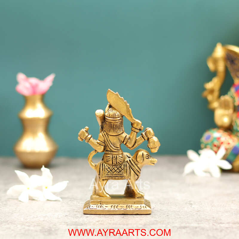 Brass Maha Kala Bhairava Idol with Dog Figurine Lord Shiva Avatar for Temple and Home - 5 Inch Height