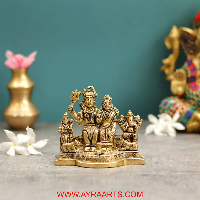 Brass Shiv Parivar Bholenath Shankar Ganesh Family Murti Idol- 3.5 Inch Height