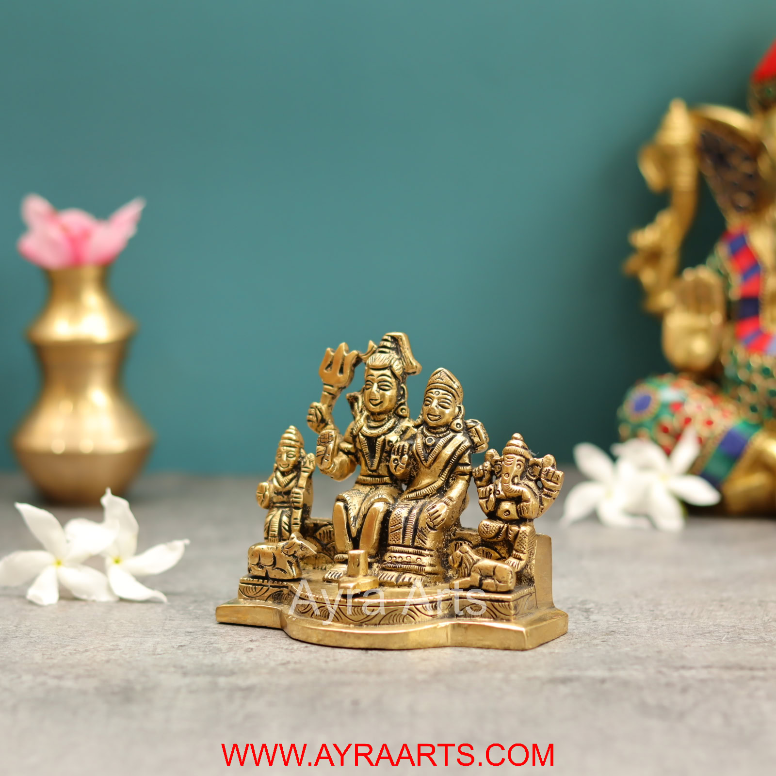 Brass Shiv Parivar Bholenath Shankar Ganesh Family Murti Idol- 3.5 Inch Height