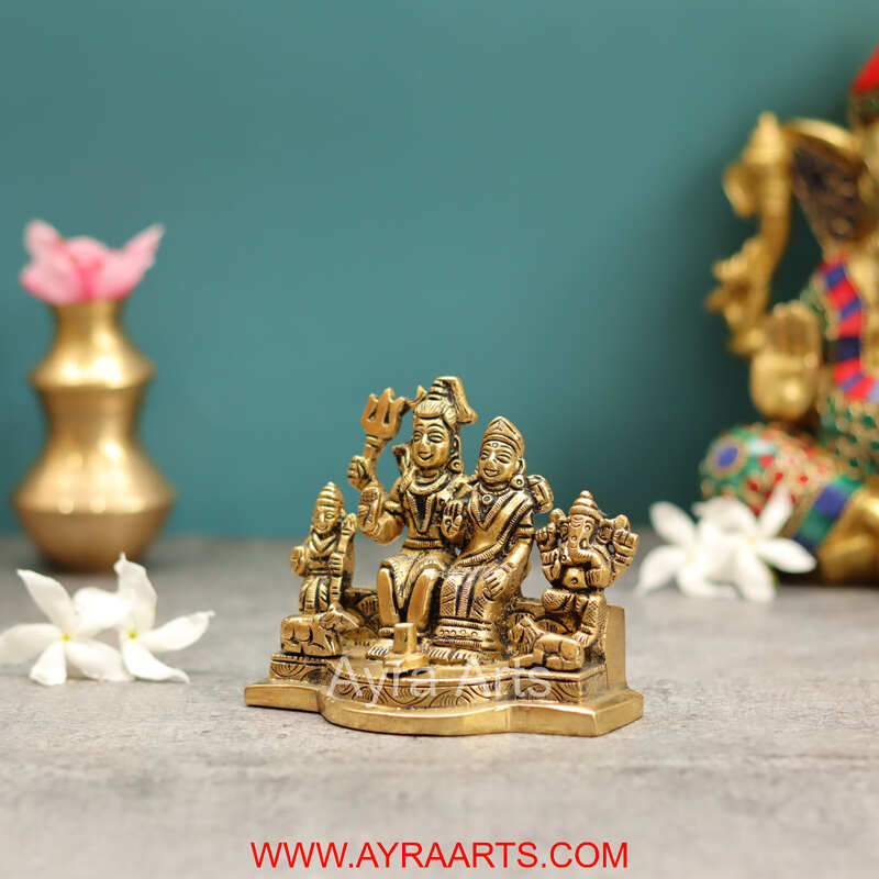 Brass Shiv Parivar Bholenath Shankar Ganesh Family Murti Idol- 3.5 Inch Height