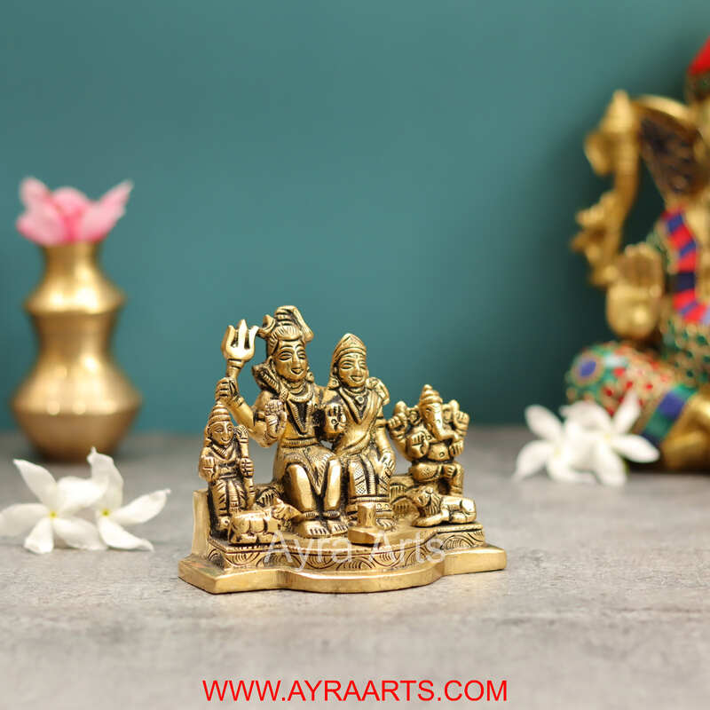 Brass Shiv Parivar Bholenath Shankar Ganesh Family Murti Idol- 3.5 Inch Height