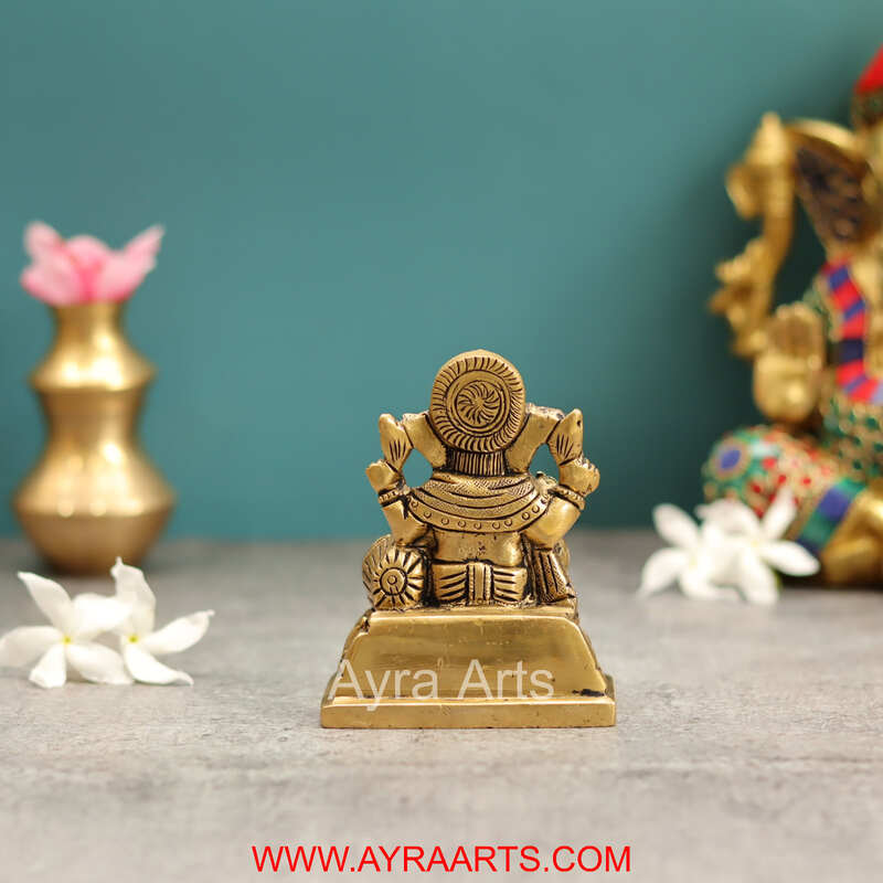 Pure Brass Lord Ganesha on Throne Statue for Pooja Room or Gifting - 4 Inch Height