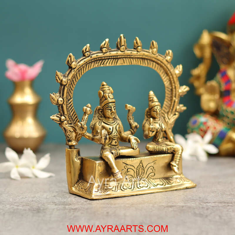 Brass Shiva Parvati with Kirtimukha Prabhavali - 6 Inch Height