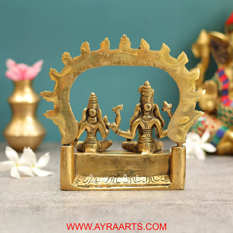Brass Shiva Parvati with Kirtimukha Prabhavali - 6 Inch Height