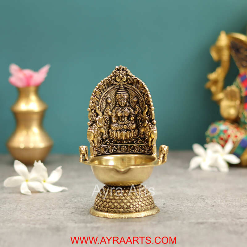 Premium Brass Gaja Lakshmi Deepak - 5 Inch Height
