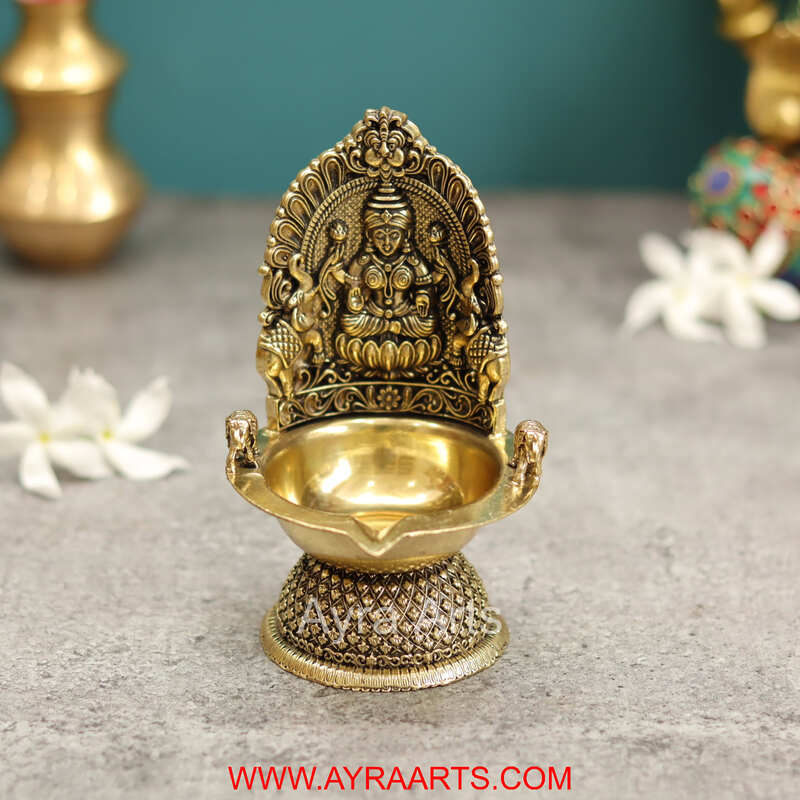 Premium Brass Gaja Lakshmi Deepak - 5 Inch Height