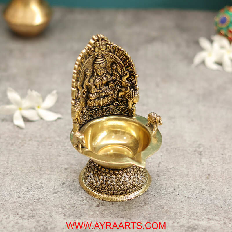 Premium Brass Gaja Lakshmi Deepak - 5 Inch Height