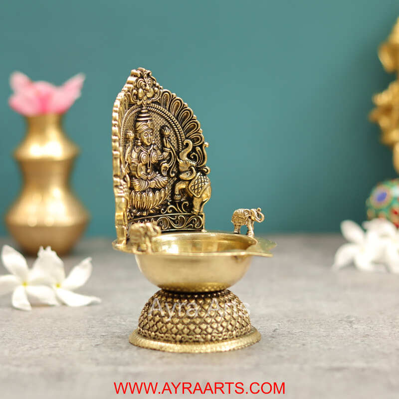 Premium Brass Gaja Lakshmi Deepak - 5 Inch Height