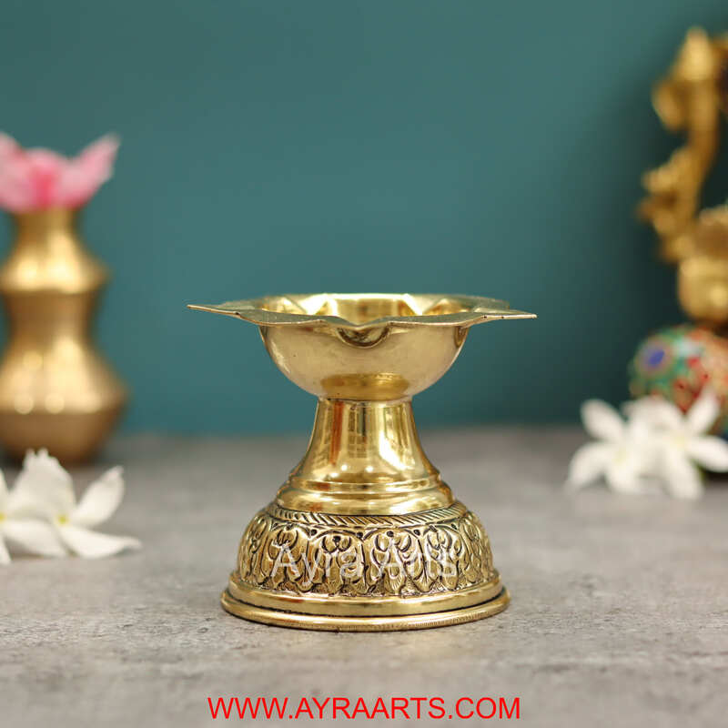 Premium Brass Five Wick Deepak - 3.2 Inch Height