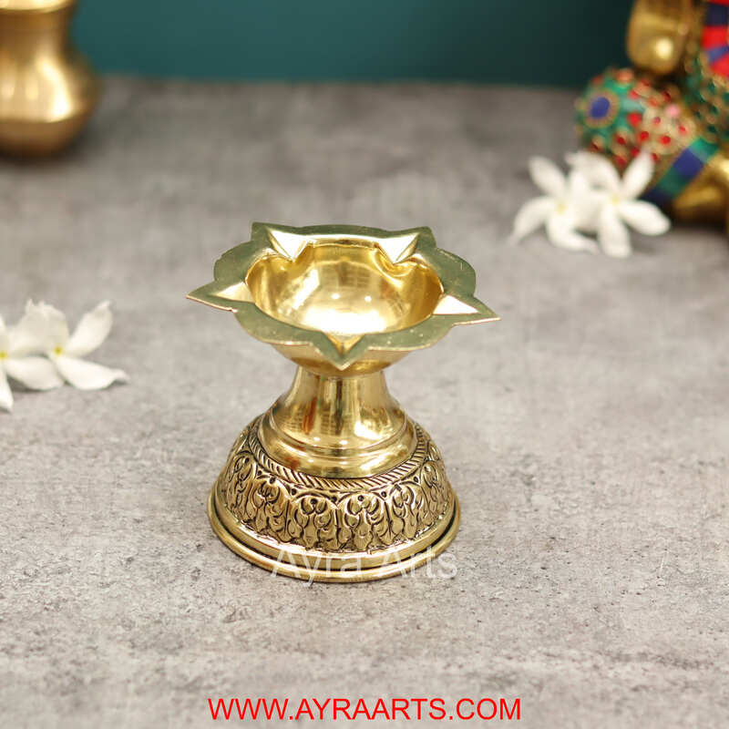 Premium Brass Five Wick Deepak - 3.2 Inch Height