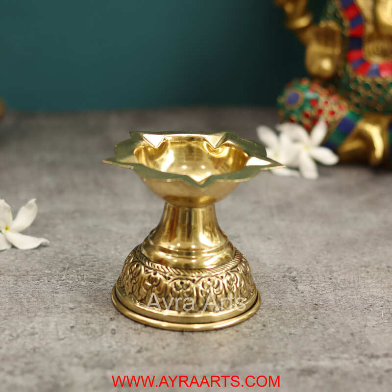 Premium Brass Five Wick Deepak - 3.2 Inch Height
