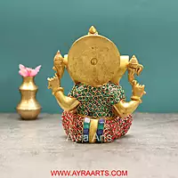 Divine Ganesha Stone Work in Brass - 8 Inch Height