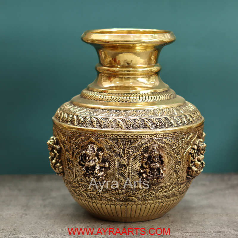 Premium Brass Ashta Lakshmi Kalash Lota Decor And Gifting - 12 Inch Height
