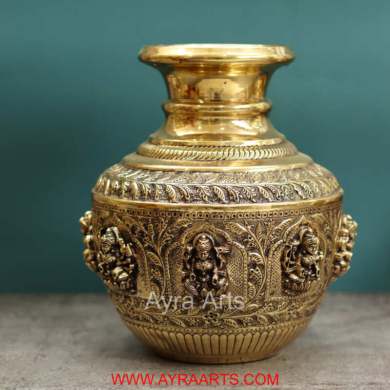 Premium Brass Ashta Lakshmi Kalash Lota Decor And Gifting - 12 Inch Height