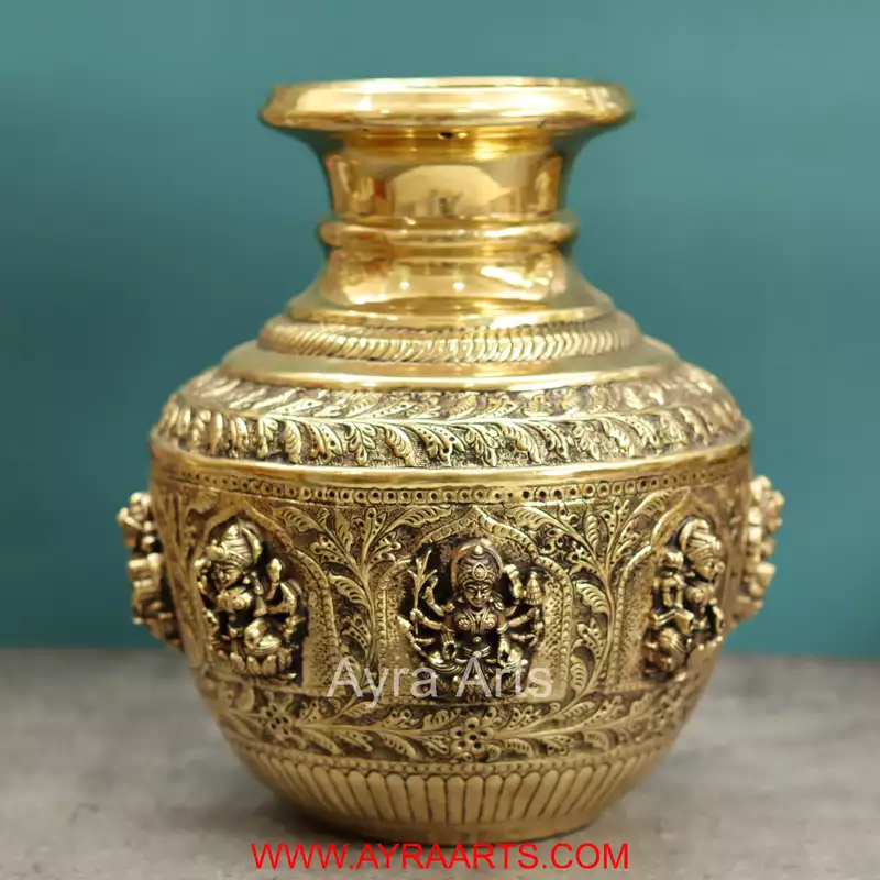 Premium Brass Ashta Lakshmi Kalash Lota Decor And Gifting - 12 Inch Height