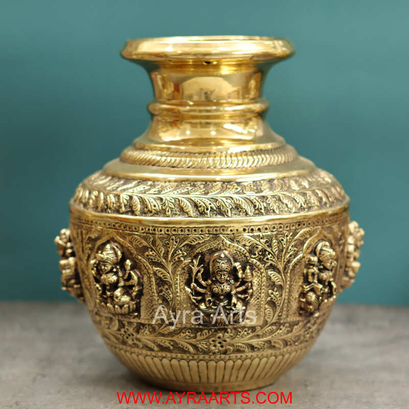 Premium Brass Ashta Lakshmi Kalash Lota Decor And Gifting - 12 Inch Height